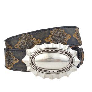 Silver Oval Buckle with embossed belt